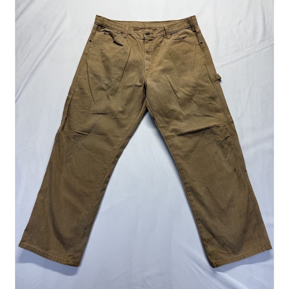Dickies Pants Mens 36x30 Brown Canvas Carpenter Relaxed Hammer Loop Workwear